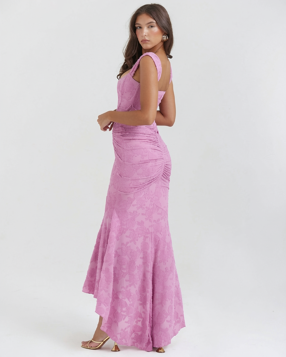 Floral Devore Corset Mermaid Evening Maxi Dress