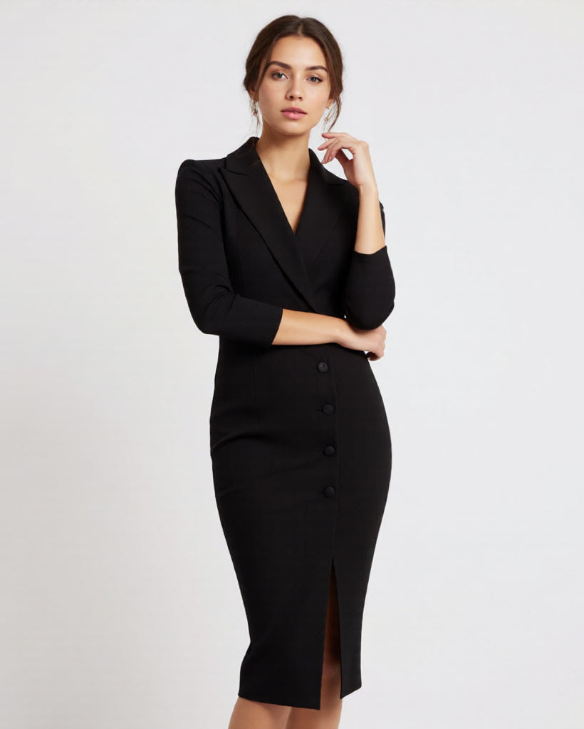 Sophisticated Black Fitted Midi Dress