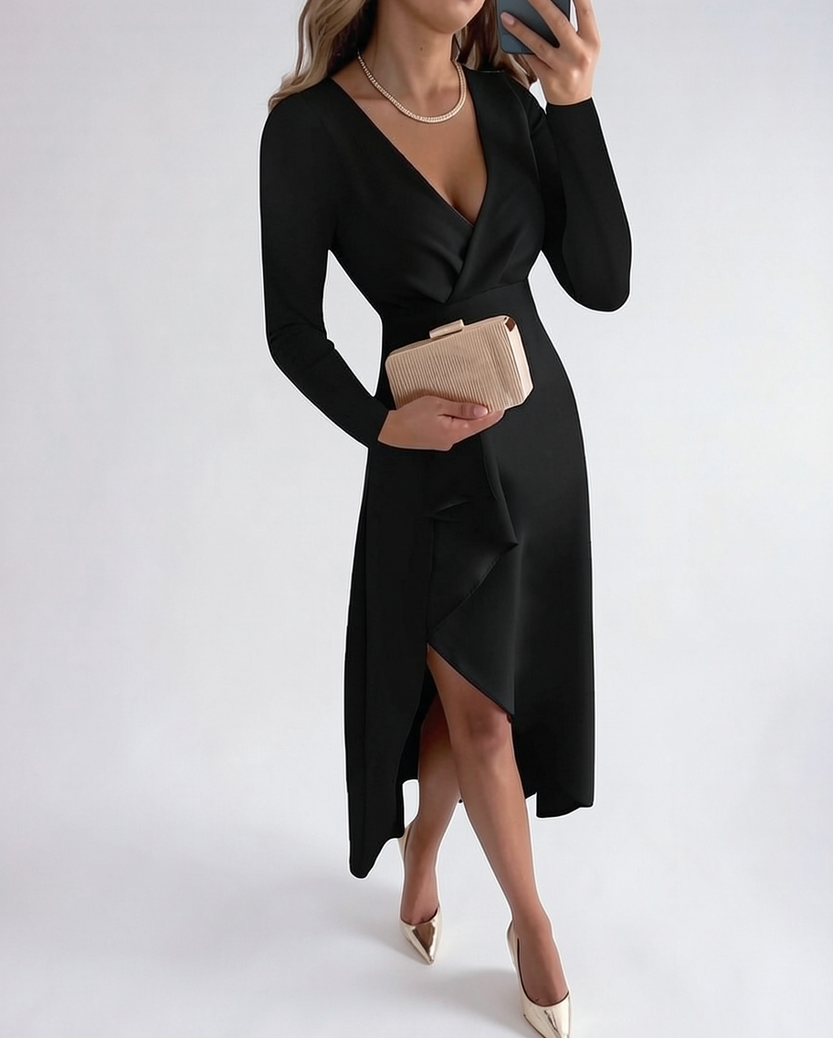 Elegant Asymmetric Midi Dress for Wedding Guests