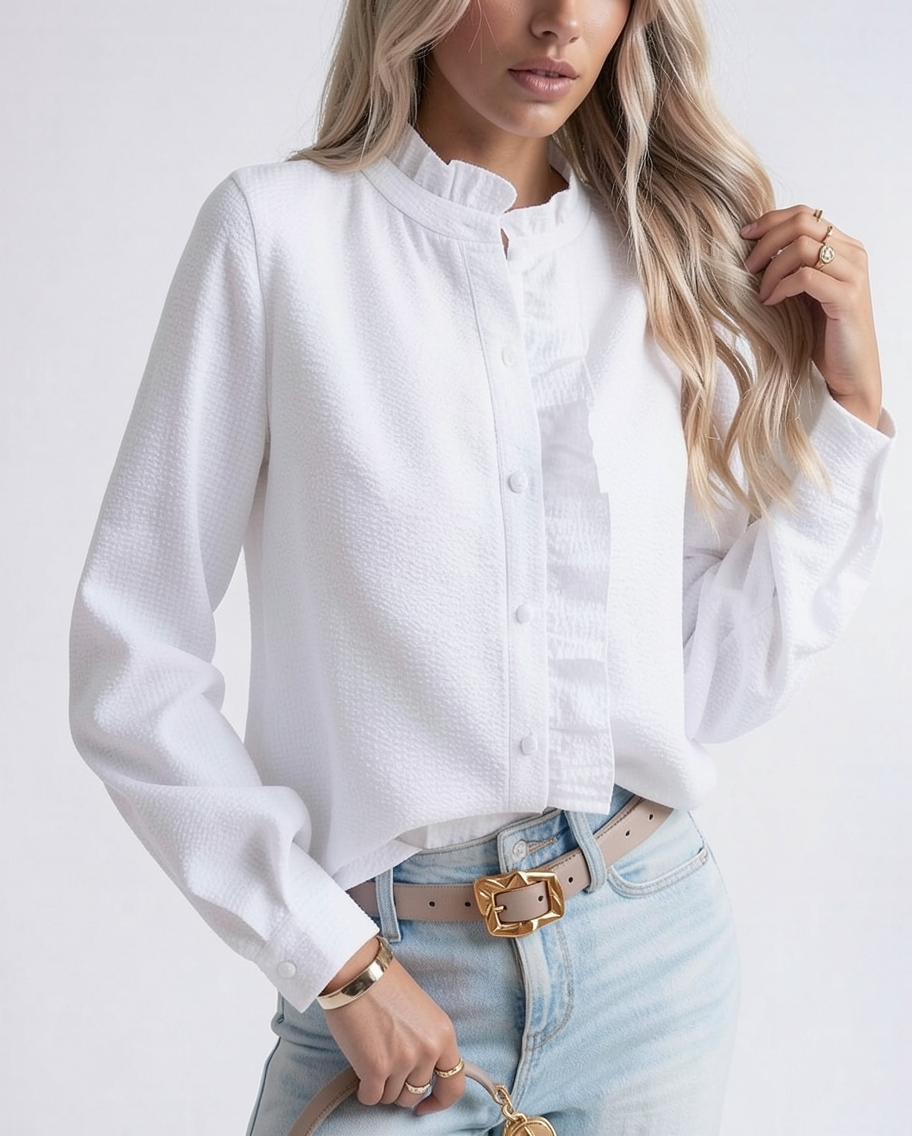 Chic Ruffled Women's Blouse - Elegant Long Sleeve Top for Work and Casual Wear