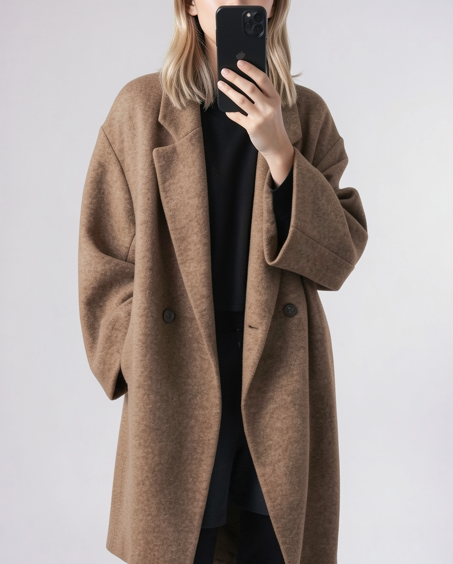 Stylish Oversized Winter Coat for Women - Double-Breasted Button-Down Design