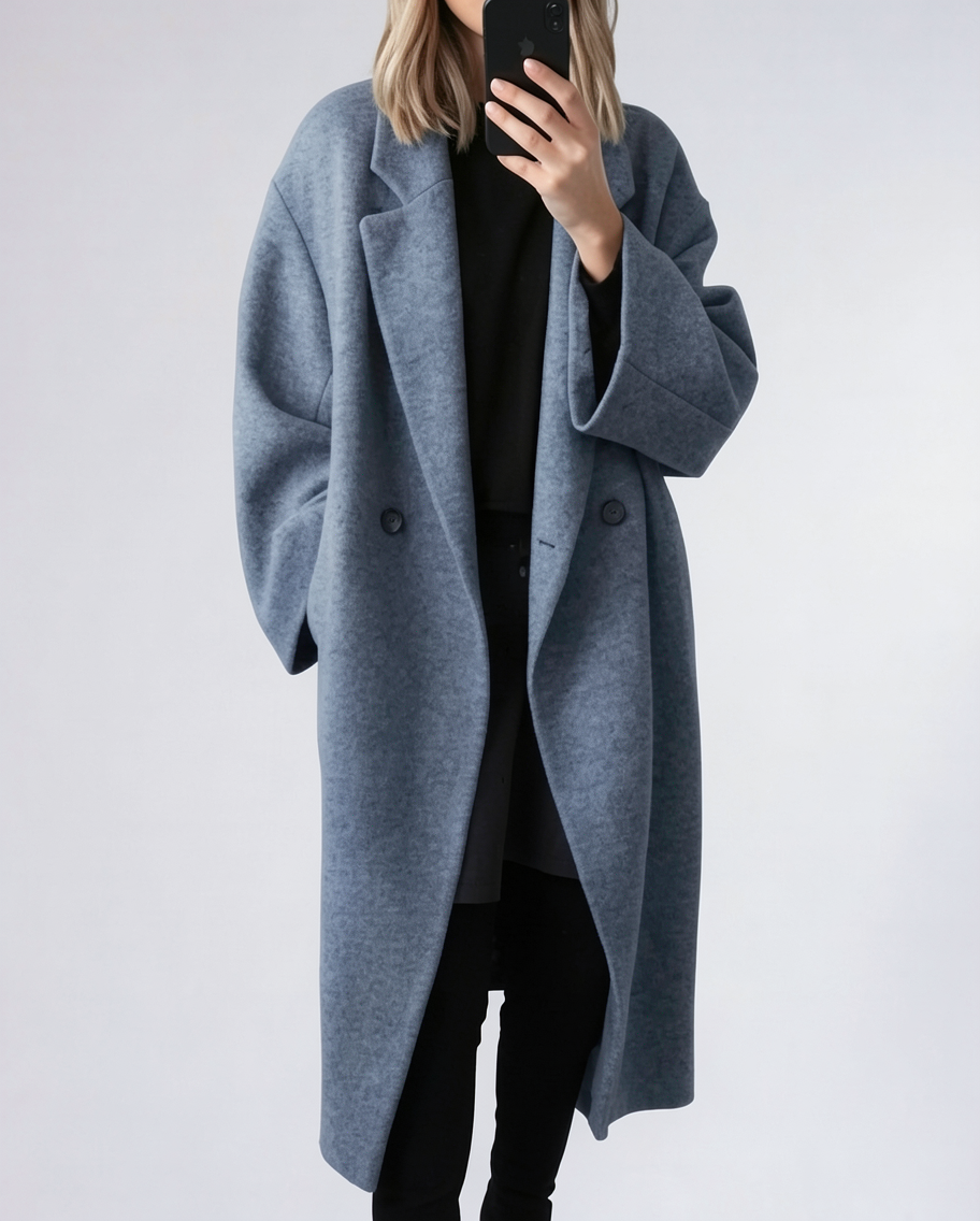 Stylish Oversized Winter Coat for Women - Double-Breasted Button-Down Design