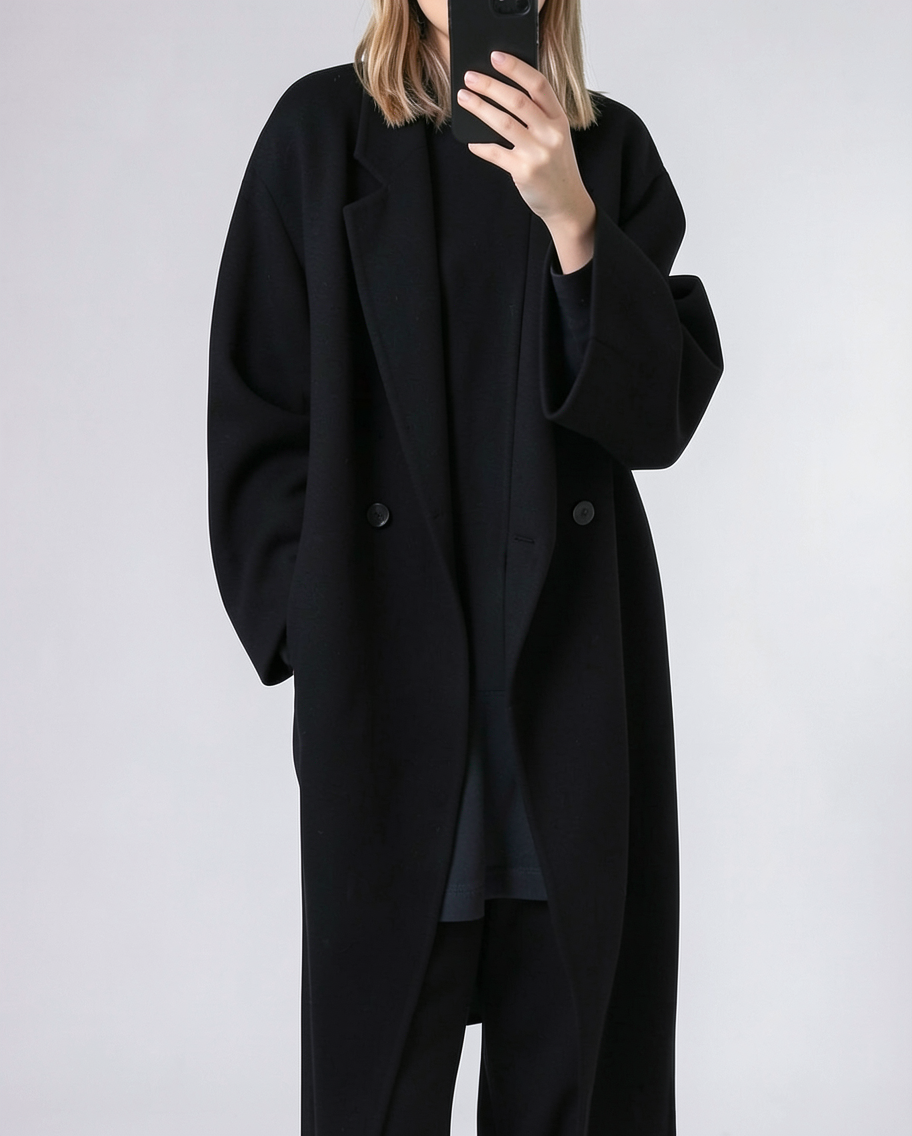 Stylish Oversized Winter Coat for Women - Double-Breasted Button-Down Design