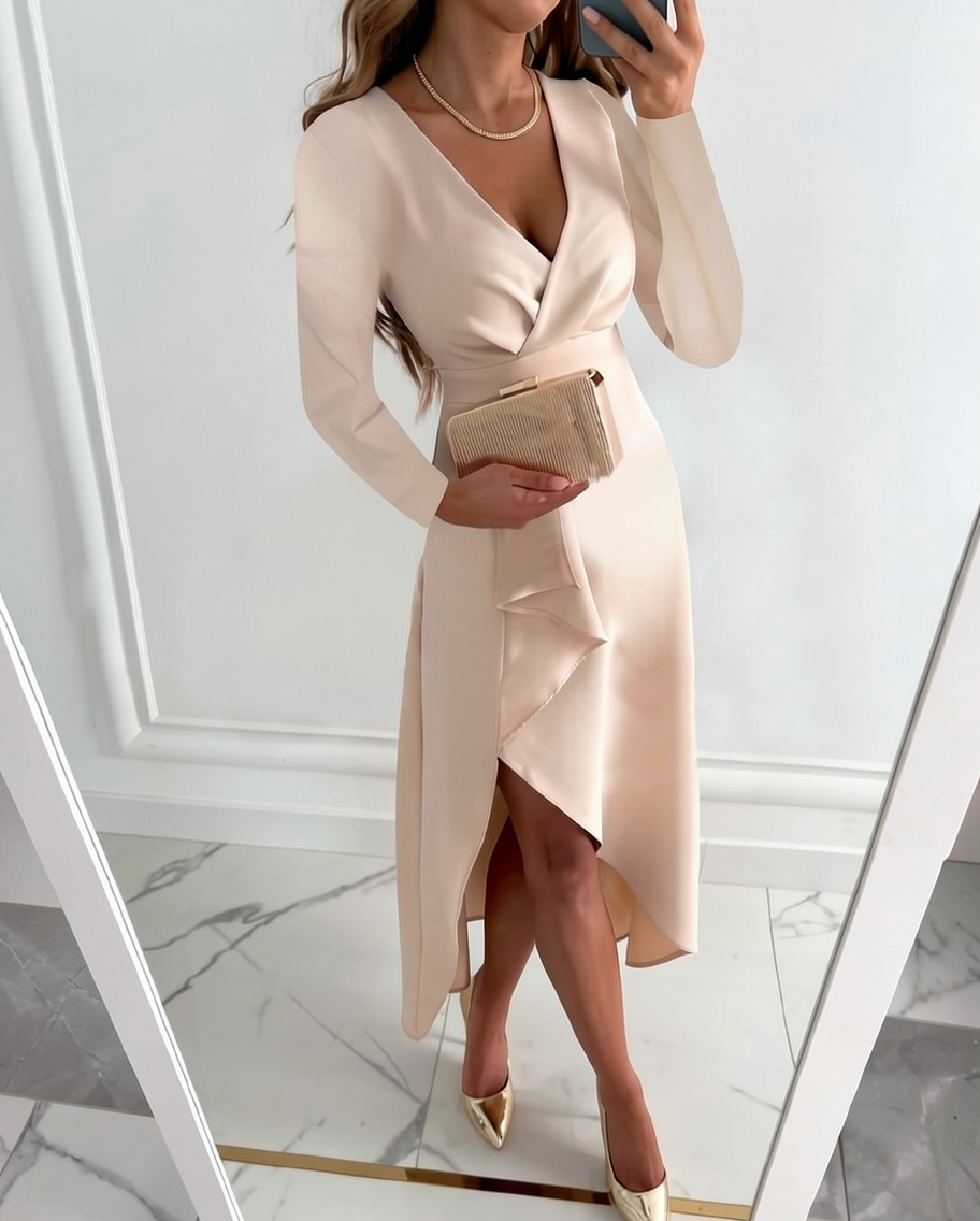 Elegant Asymmetric Midi Dress for Wedding Guests