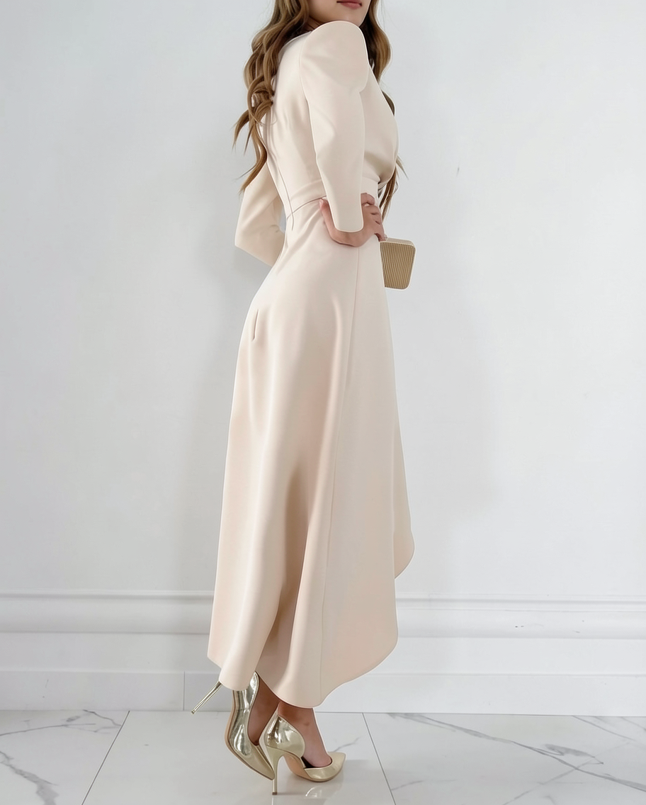 Elegant Asymmetric Midi Dress for Wedding Guests