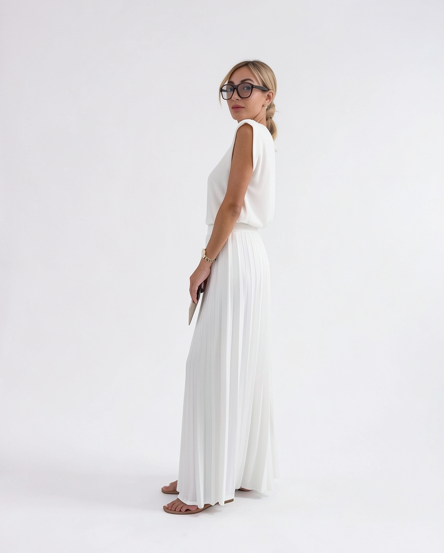 Elegant Chic Women's Set with Pleated Jumpsuit
