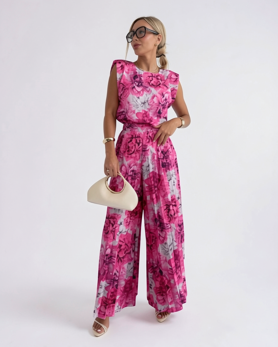 Elegant Chic Women's Set with Pleated Jumpsuit