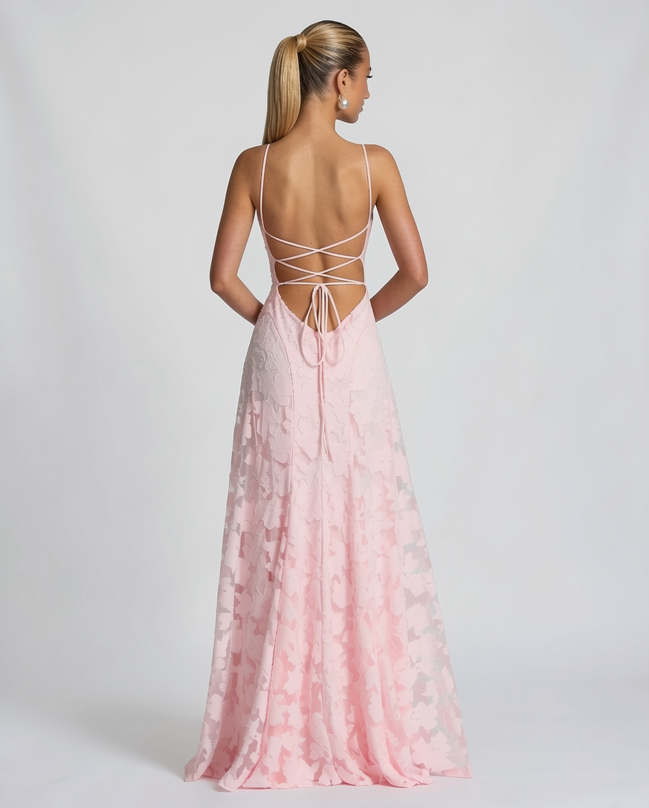 Embossed Burnout A-Line Formal Evening Maxi Dress