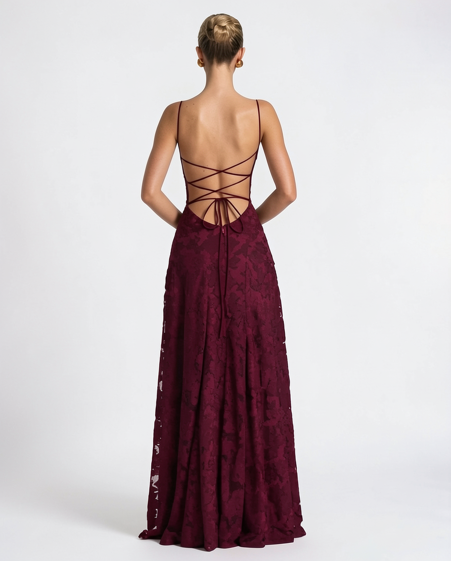 Embossed Burnout A-Line Formal Evening Maxi Dress