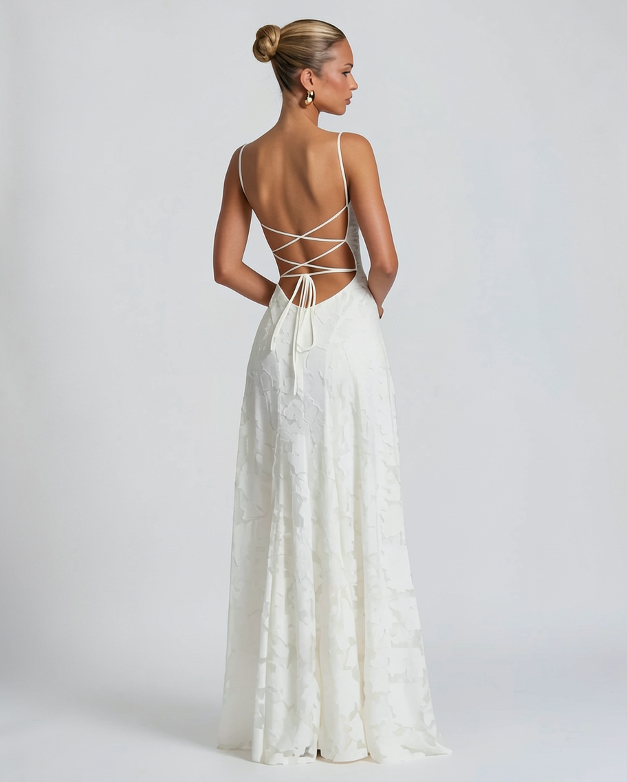 Embossed Burnout A-Line Formal Evening Maxi Dress