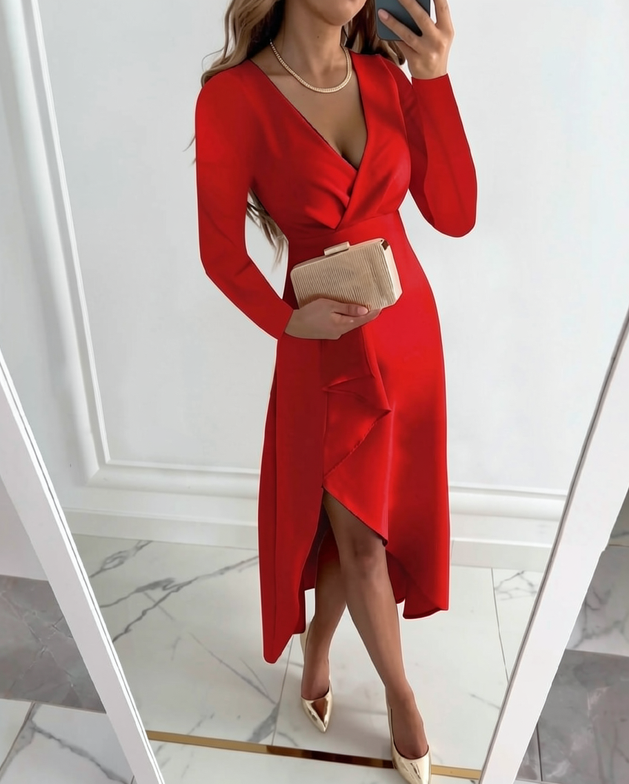 Elegant Asymmetric Midi Dress for Wedding Guests
