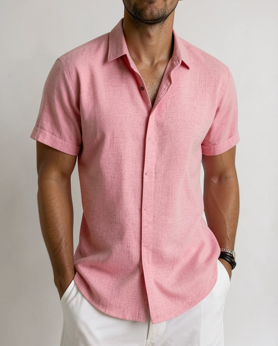 Stylish Linen Black Short Sleeve Shirt for Men
