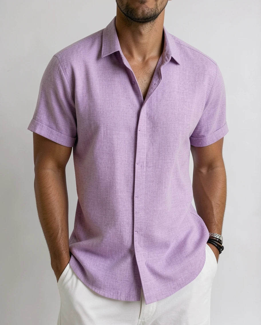 Stylish Linen Black Short Sleeve Shirt for Men