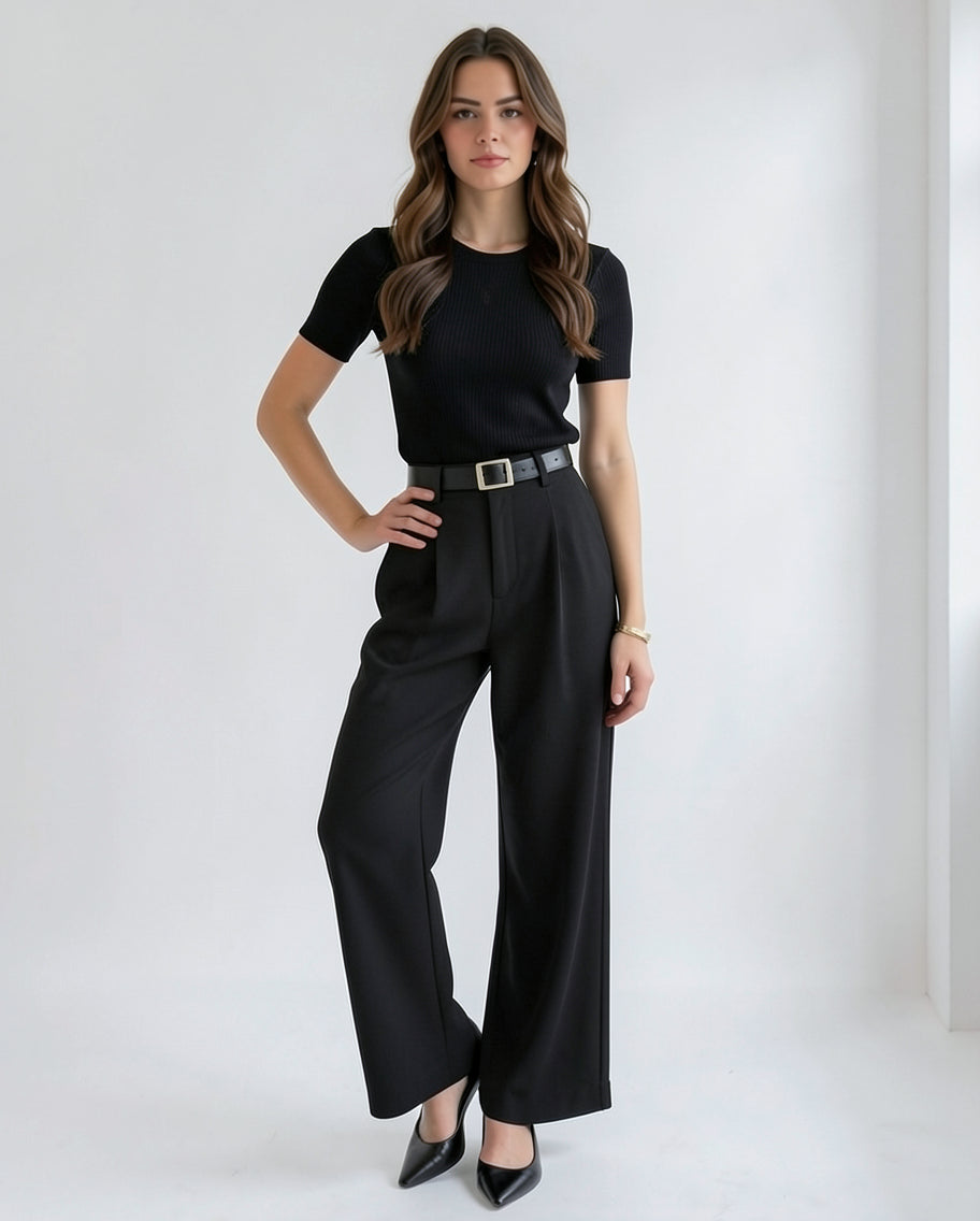 Chic Black Wide Leg Trousers for Women