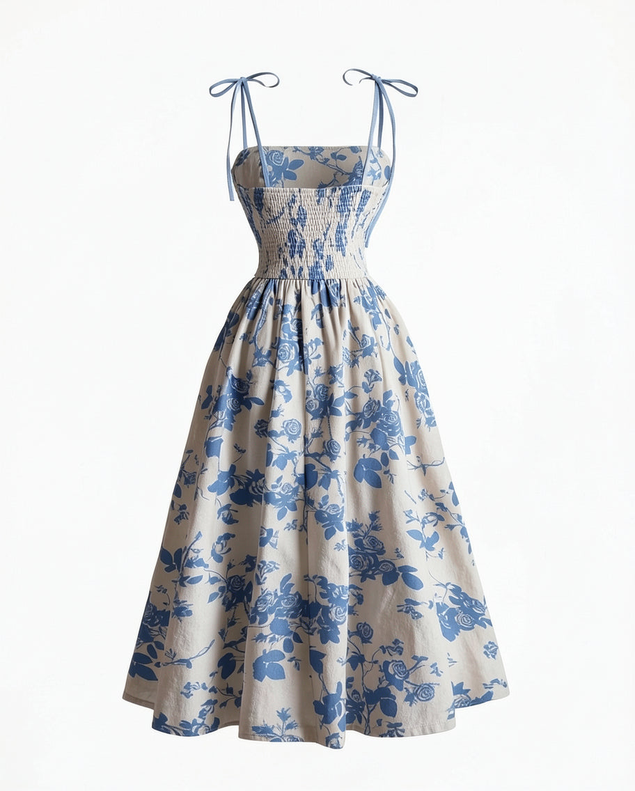 Floral Tie-Strap Midi Dress