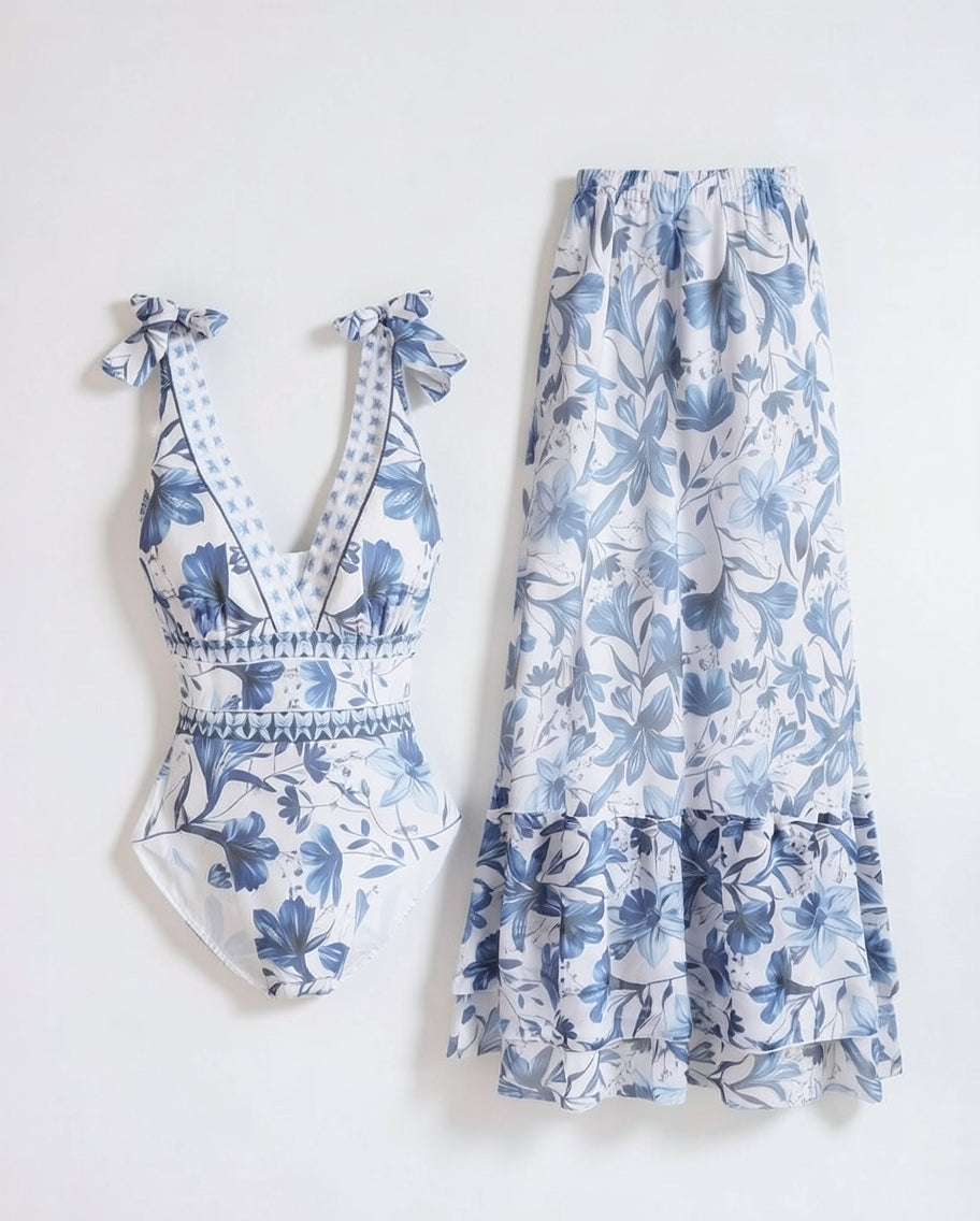 Floral Two-Piece Swim Dress Set