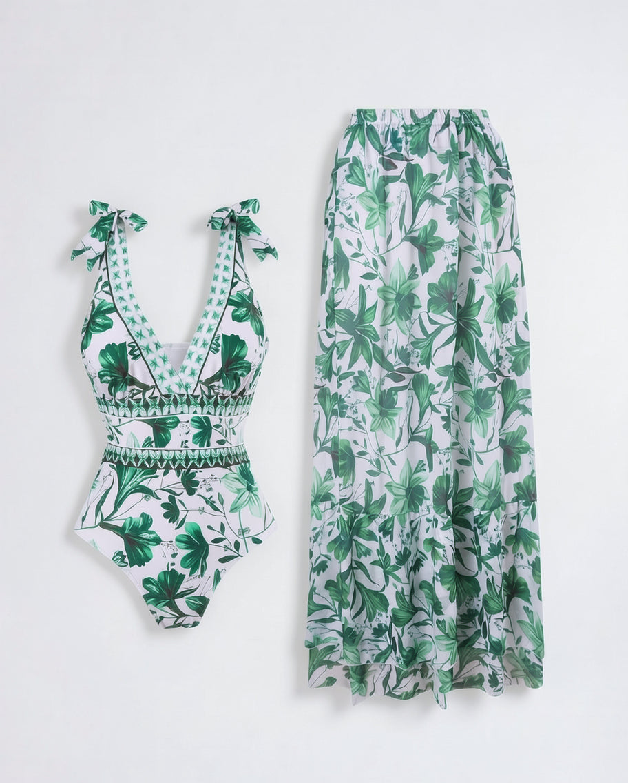 Floral Two-Piece Swim Dress Set
