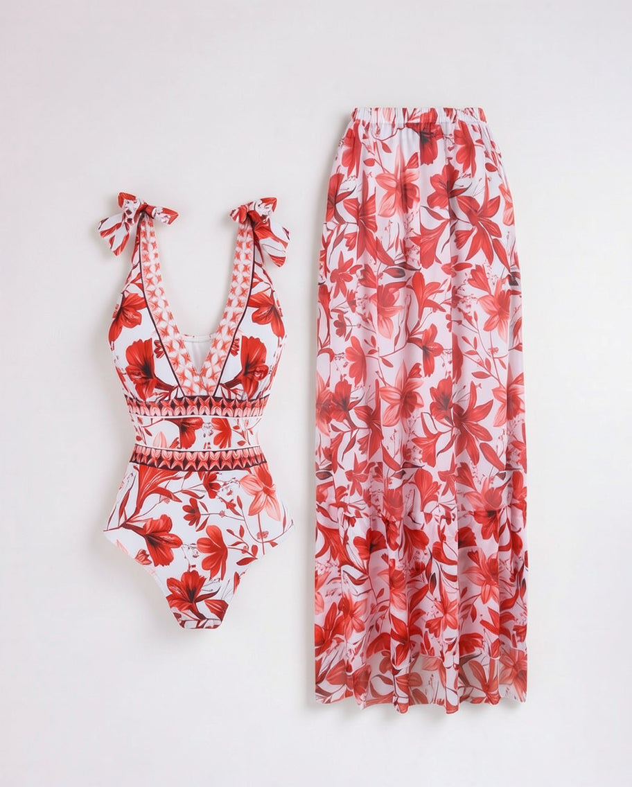 Floral Two-Piece Swim Dress Set