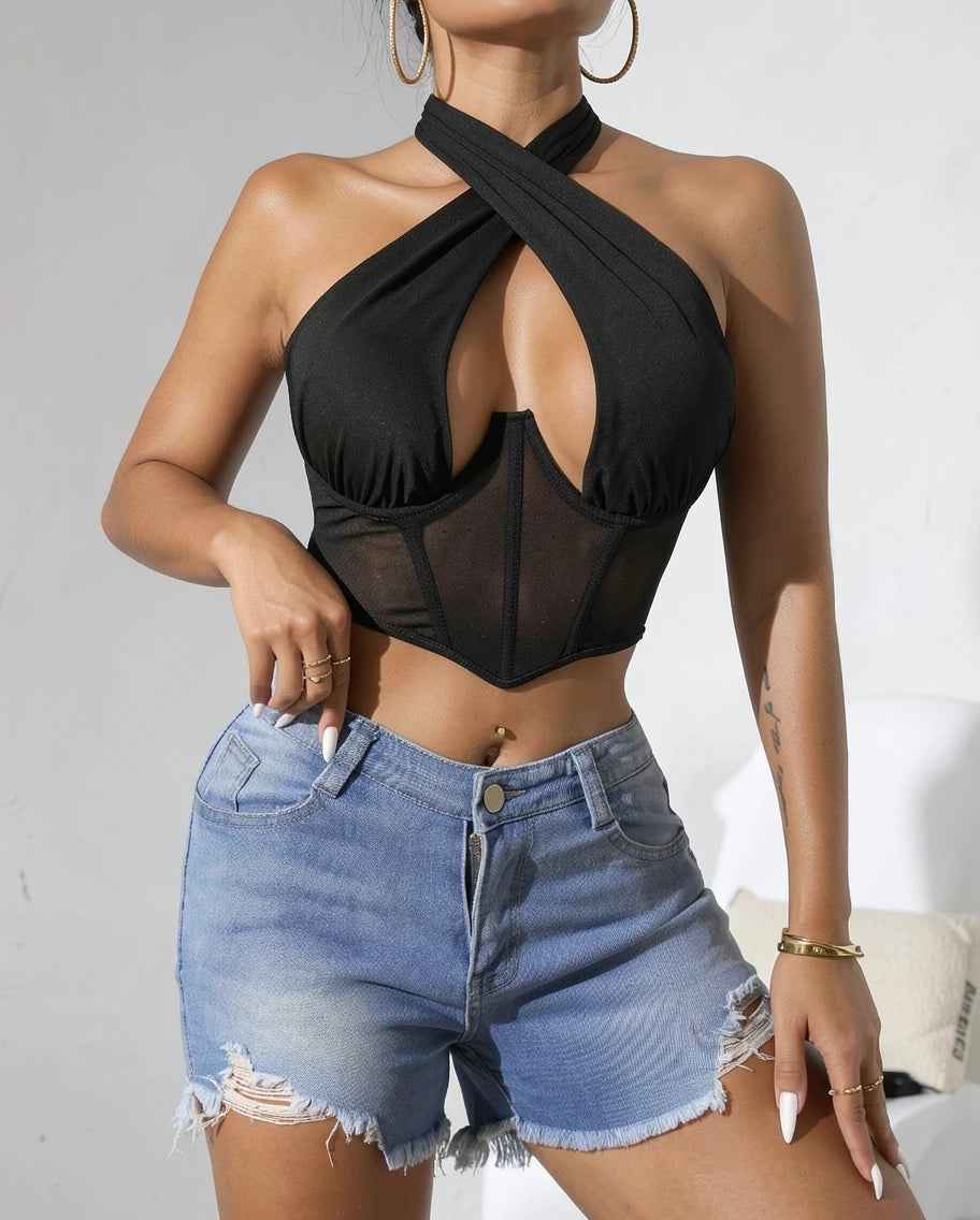 Mesh Cropped Halter Top