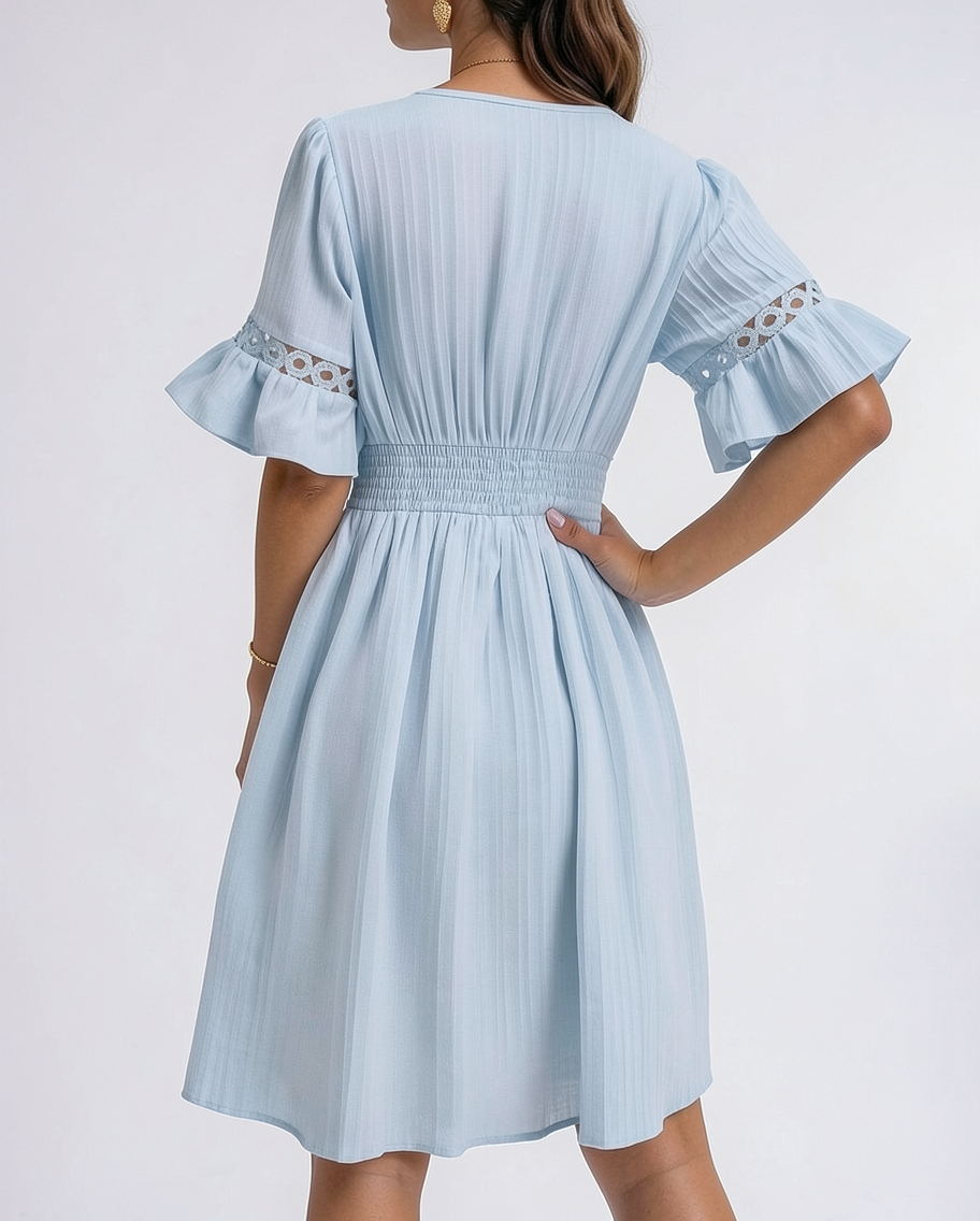 V-Neck Flared Sleeve Summer Day Dress