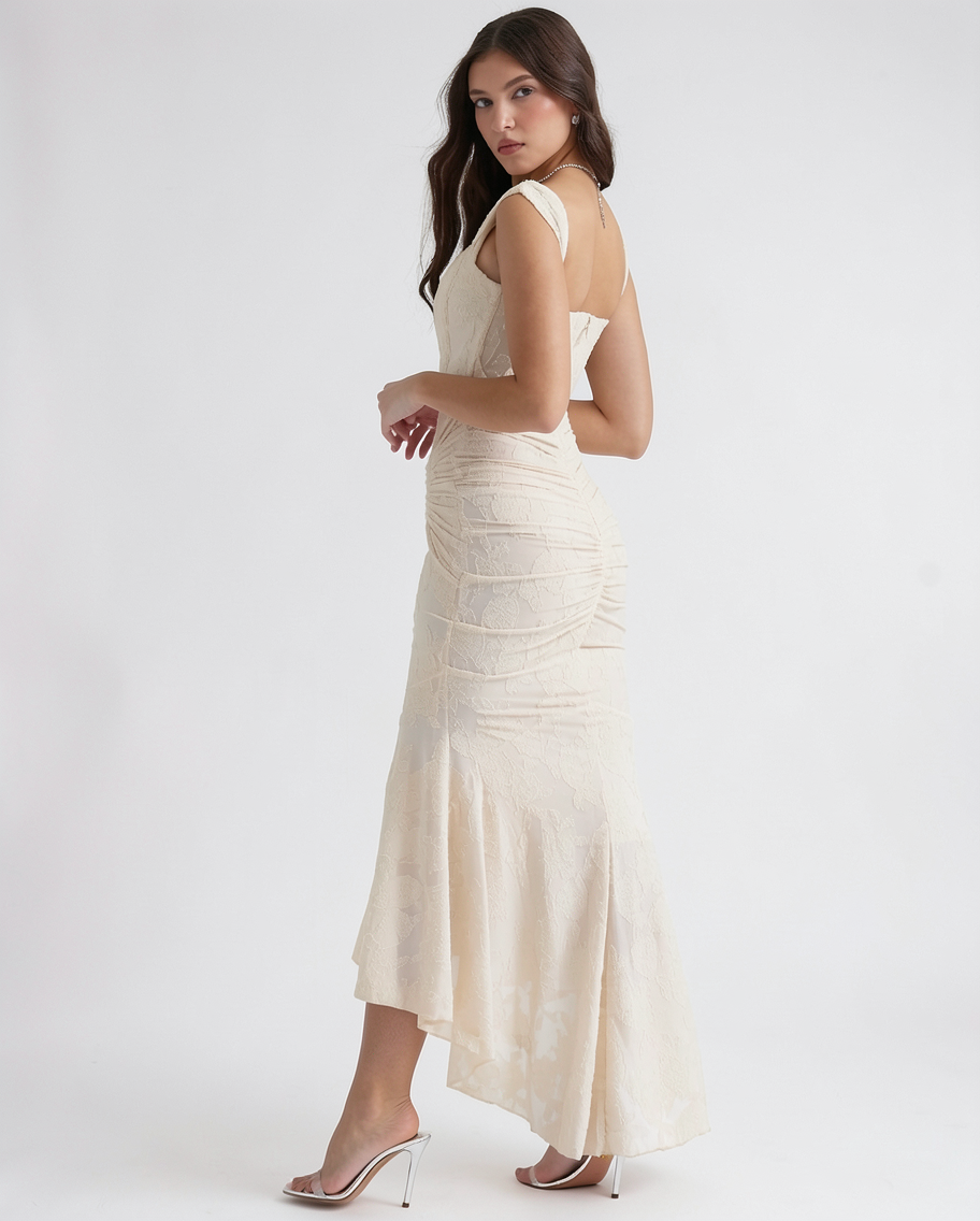 Floral Devore Corset Mermaid Evening Maxi Dress