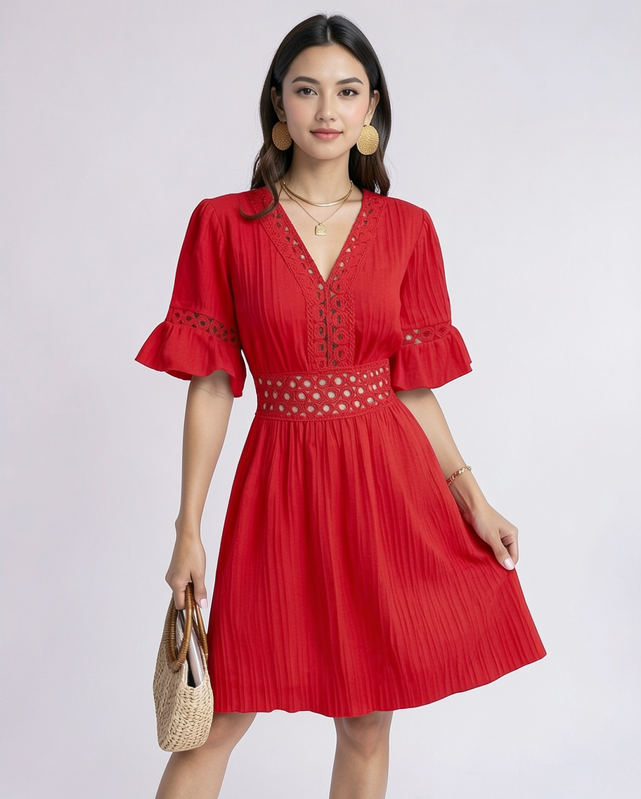 V-Neck Flared Sleeve Summer Day Dress