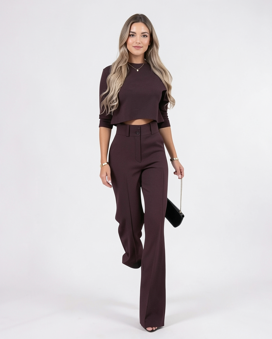Women's Wide Leg Dress Pants & Cropped Top Two-Piece Set