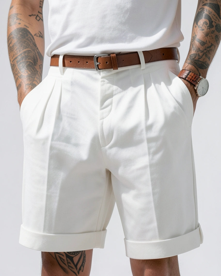Relaxed Pleated Linen Shorts