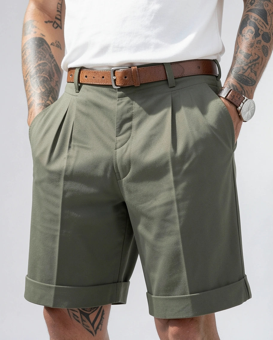 Relaxed Pleated Linen Shorts