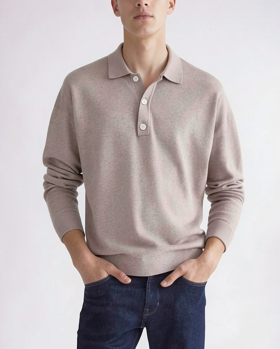 Stylish Long Sleeve Knit Polo Shirt