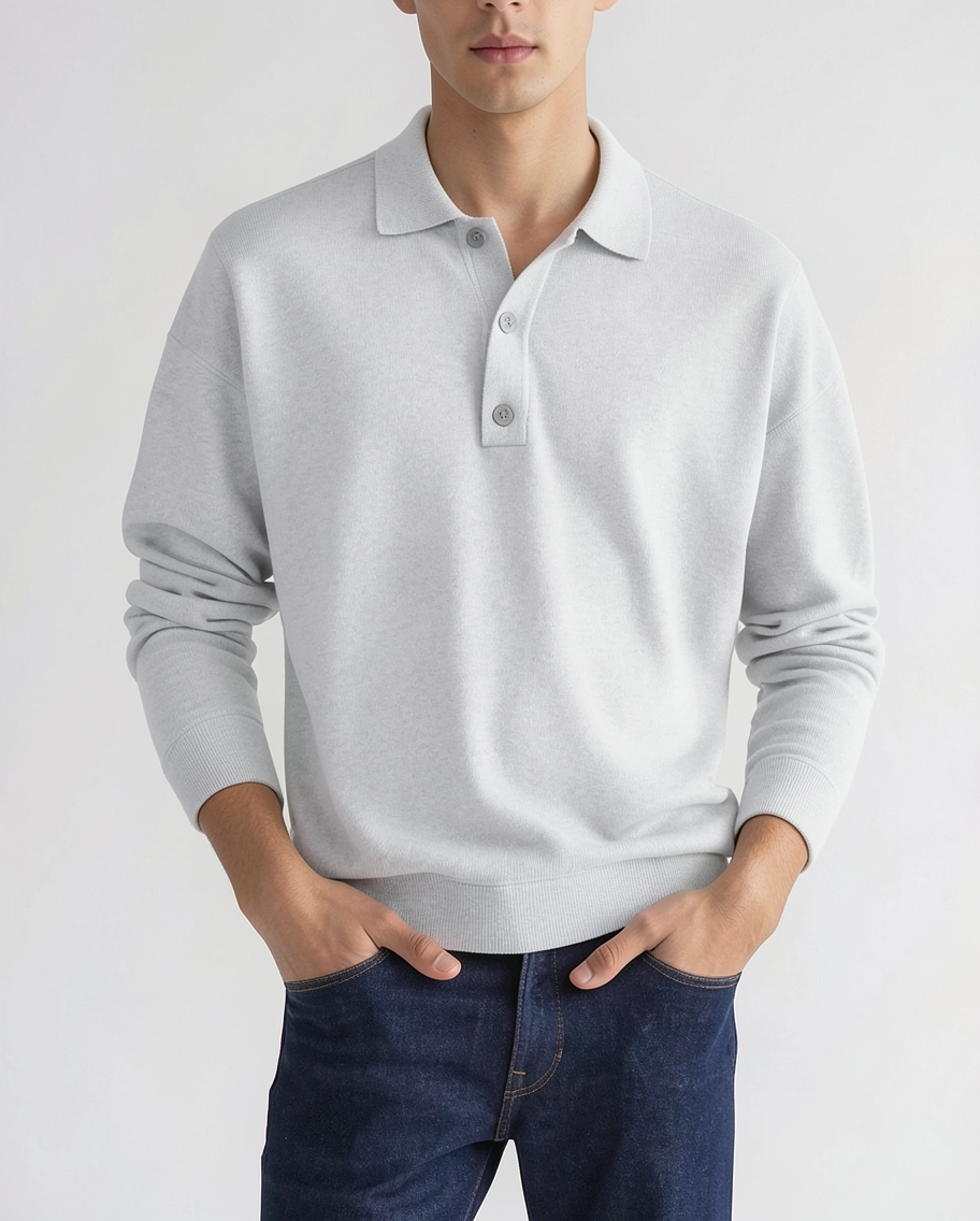 Stylish Long Sleeve Knit Polo Shirt