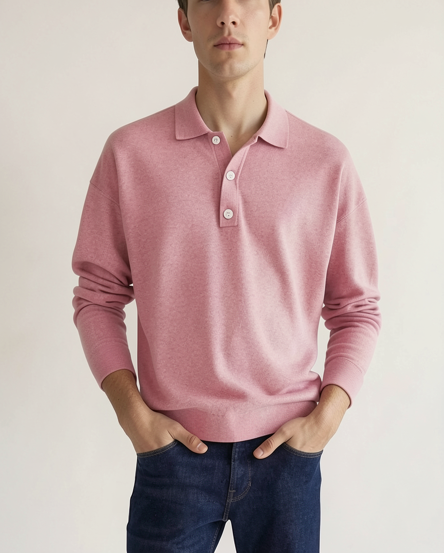 Stylish Long Sleeve Knit Polo Shirt