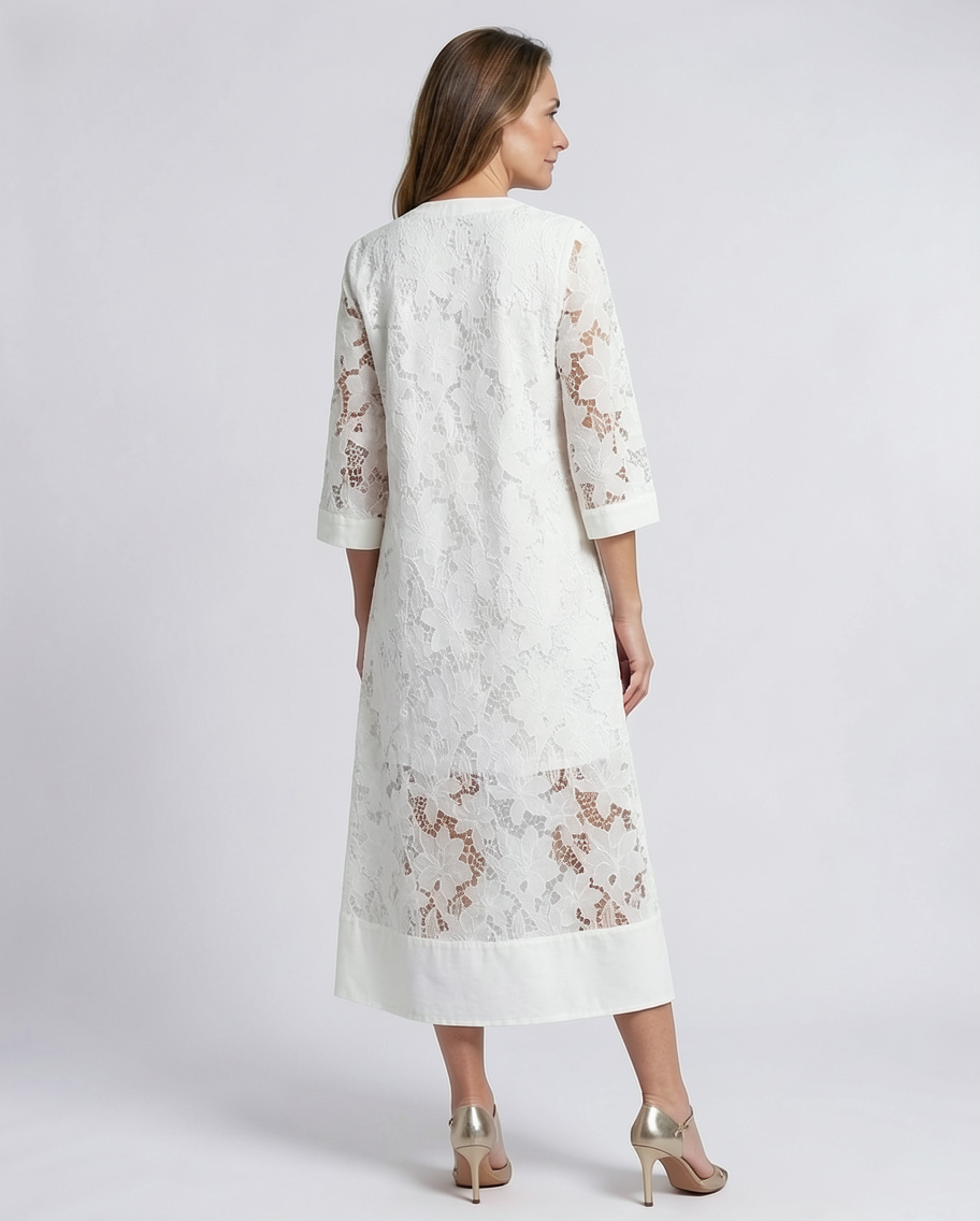 V-Neck Mandarin Collar Lace A-Line Resort Caftan Dress